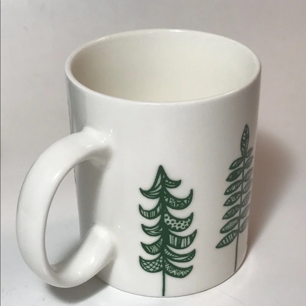 Set of Two Starbucks Christmas Mugs Green with Gold Trees White with Green Trees
